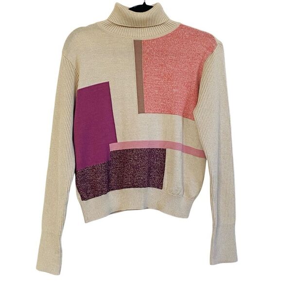 DAKS London Golf Vintage Abstract Print Turtleneck Sweater Sz L - Picture 1 of 10